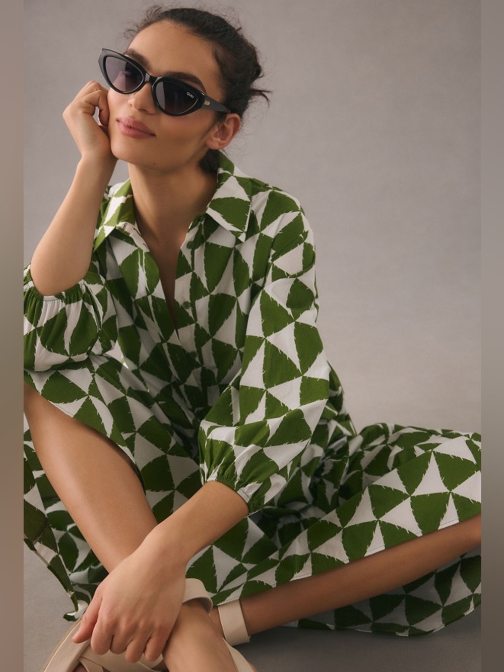 Anthropologie Maeve The Bettina Tiered Shirt Dress In Green Motif Size Large - Picture 5 of 12